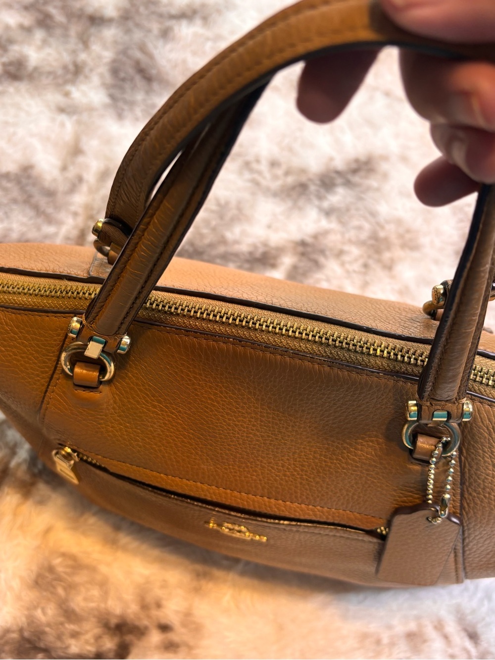 Coach Pebbled Leather Tote in Cognac Brown - Picture 6 of 11